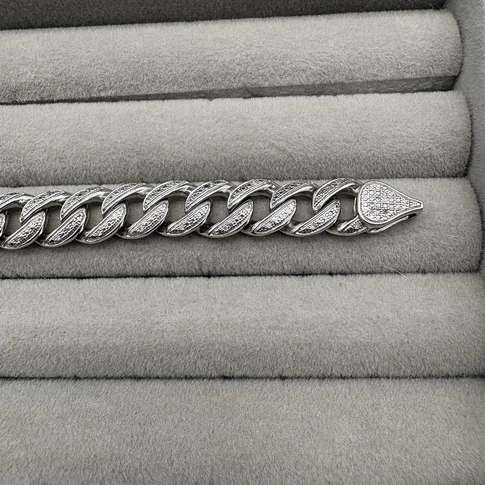 Men's Diamond Cuban Link Bracelet Sterling Silver .925 7